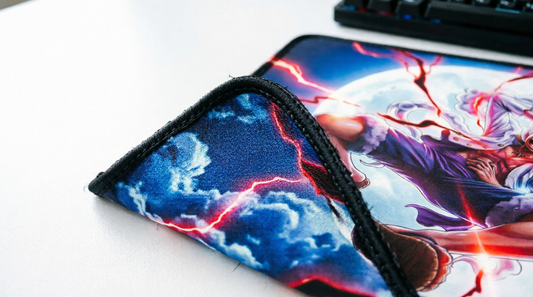 Energetic Lightning Anime Character Stitched Edge Desk Mat | Moon Background