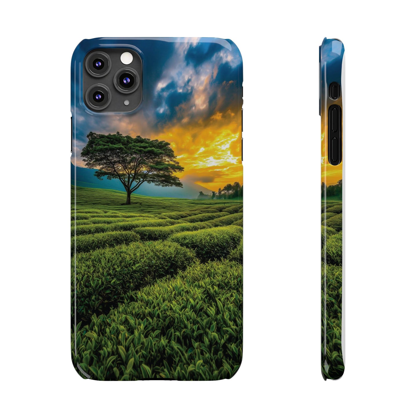 Sunset Tea Field Slim Phone Case — Scenic Tree Landscape Phone Cover