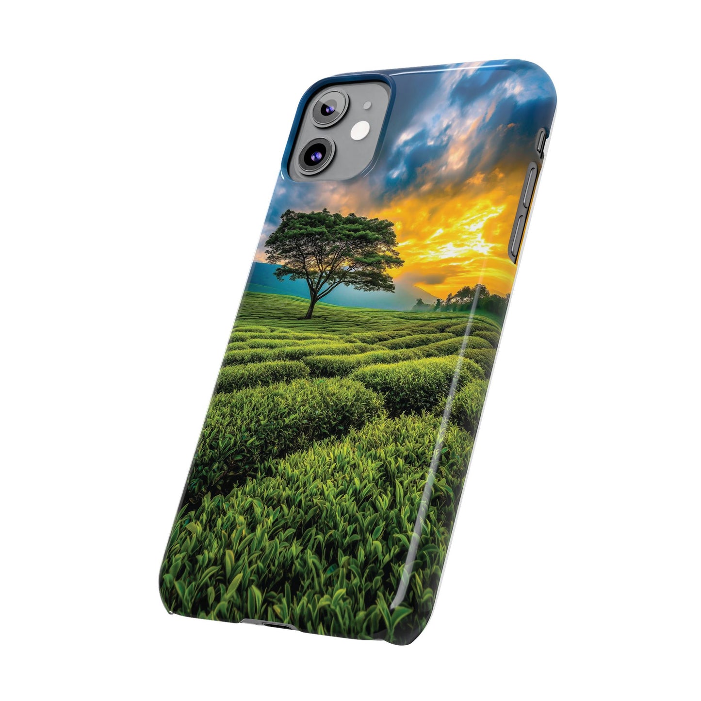 Sunset Tea Field Slim Phone Case — Scenic Tree Landscape Phone Cover