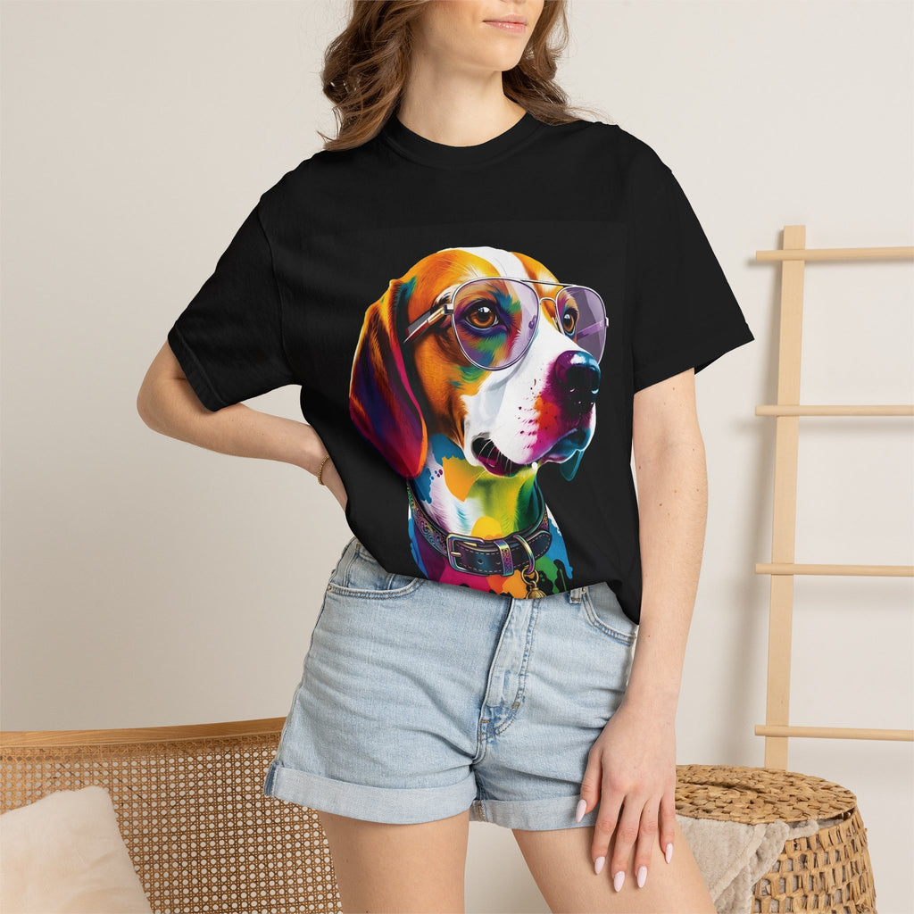 Beagle Portrait T-Shirt — Colorful Sunglasses Dog Graphic Tee