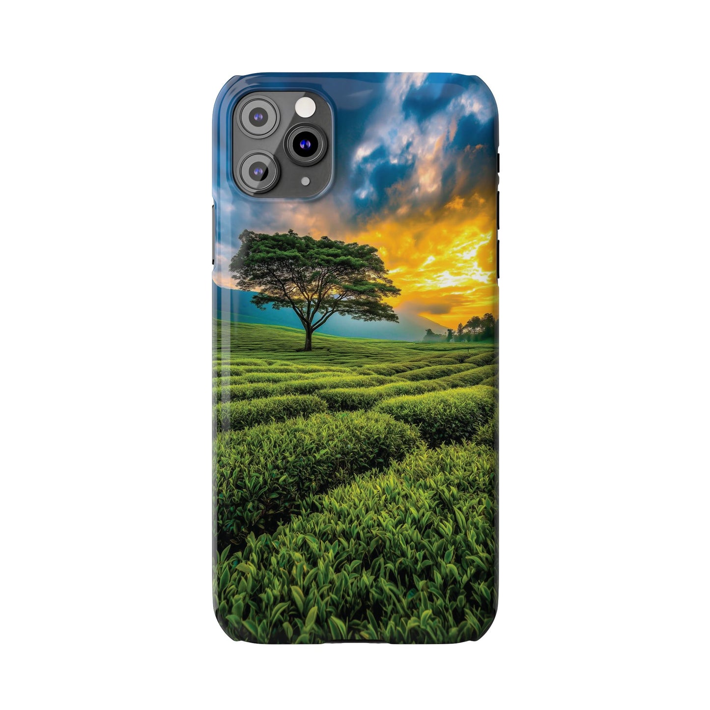 Sunset Tea Field Slim Phone Case — Scenic Tree Landscape Phone Cover