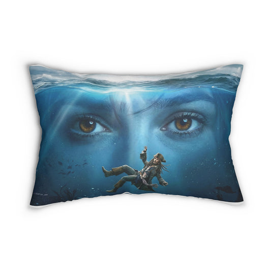 Ocean Gaze Lumbar Pillow — Surreal Underwater Face Design