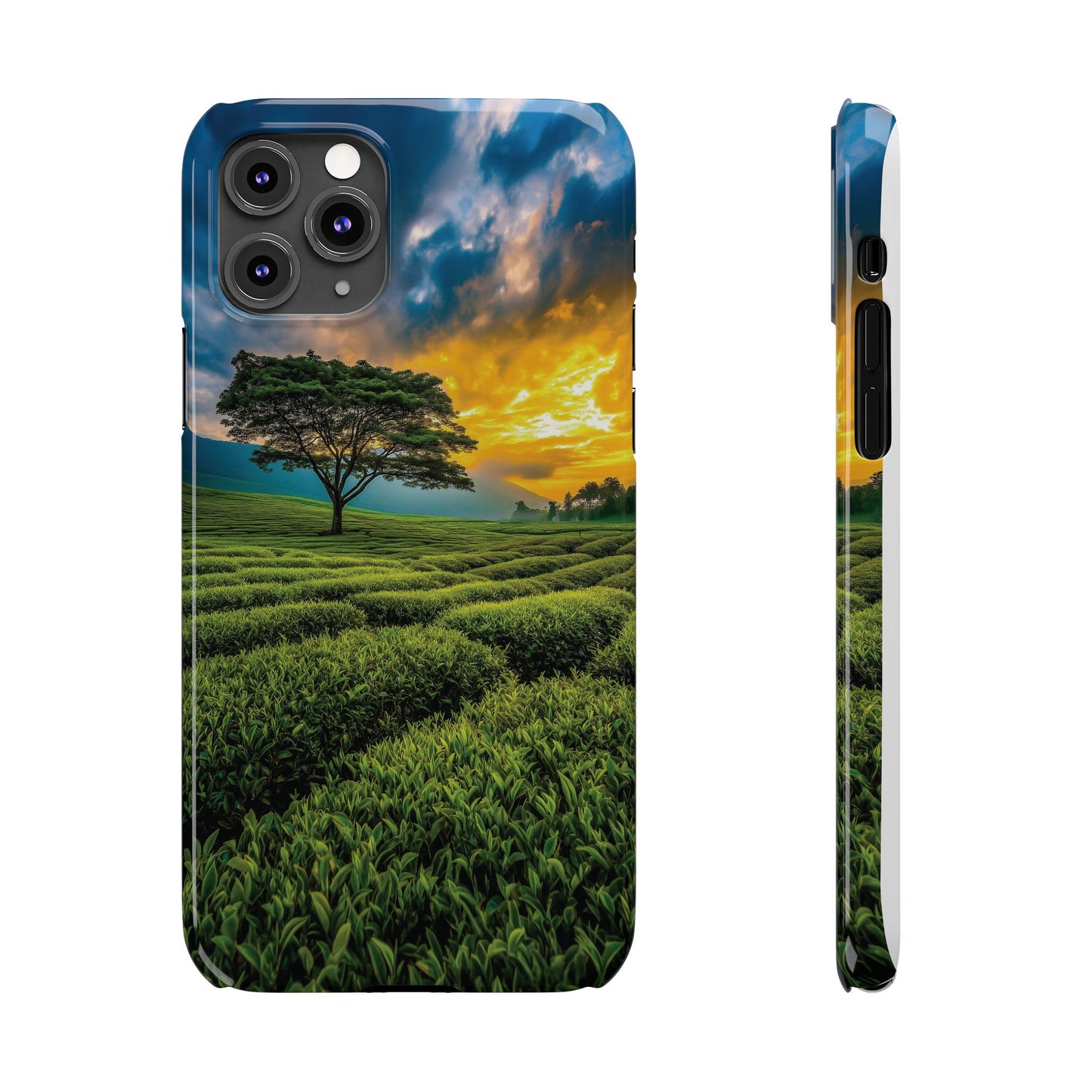 Sunset Tea Field Slim Phone Case — Scenic Tree Landscape Phone Cover