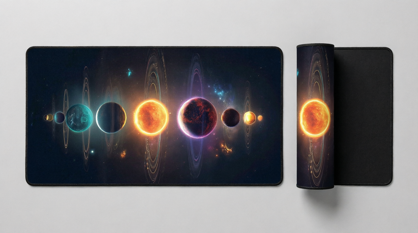 Solar System Planets Desk Mat | Stitched Edge Mouse Pad