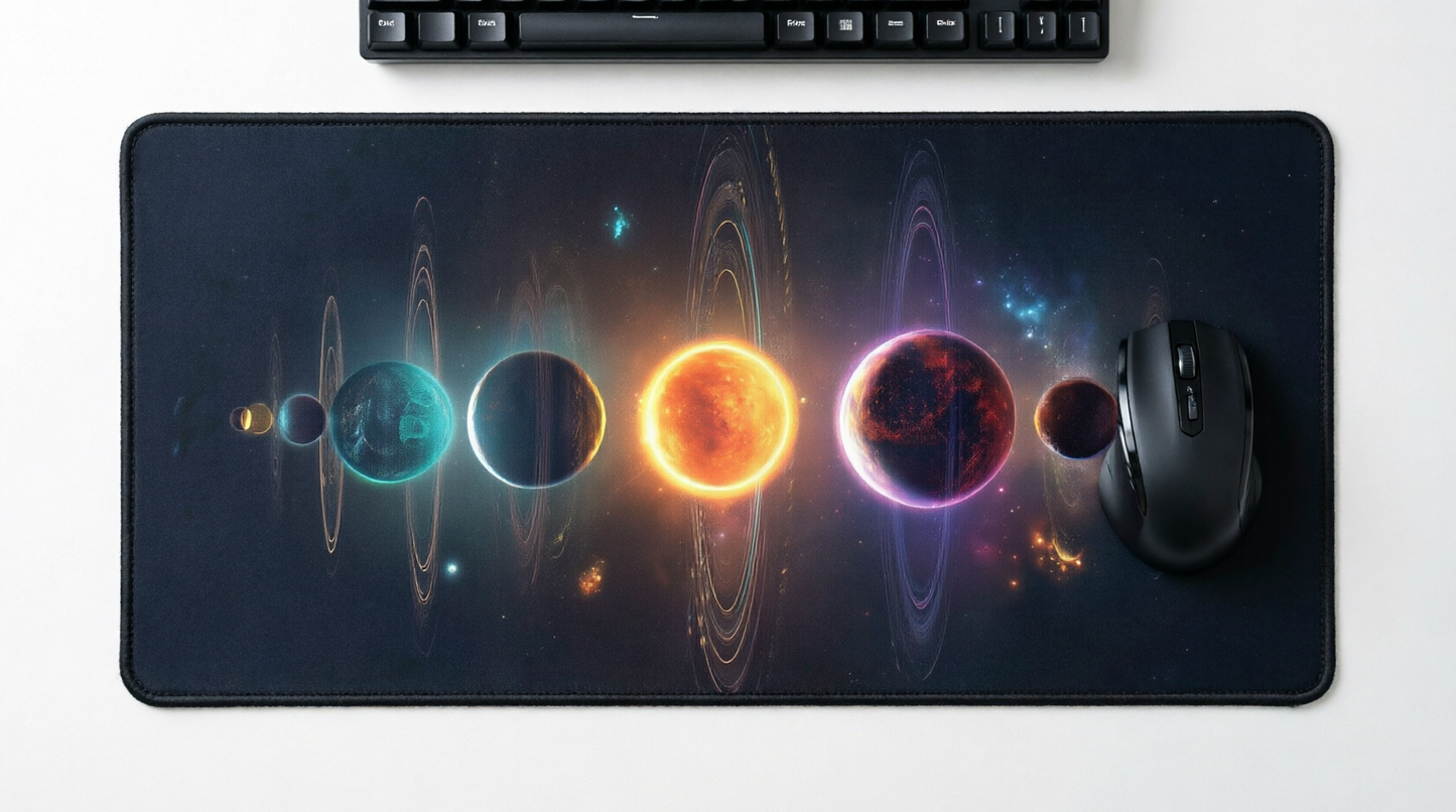 Solar System Planets Desk Mat | Stitched Edge Mouse Pad