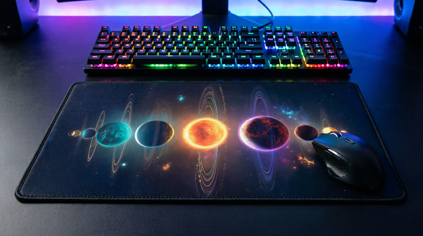 Solar System Planets Desk Mat | Stitched Edge Mouse Pad