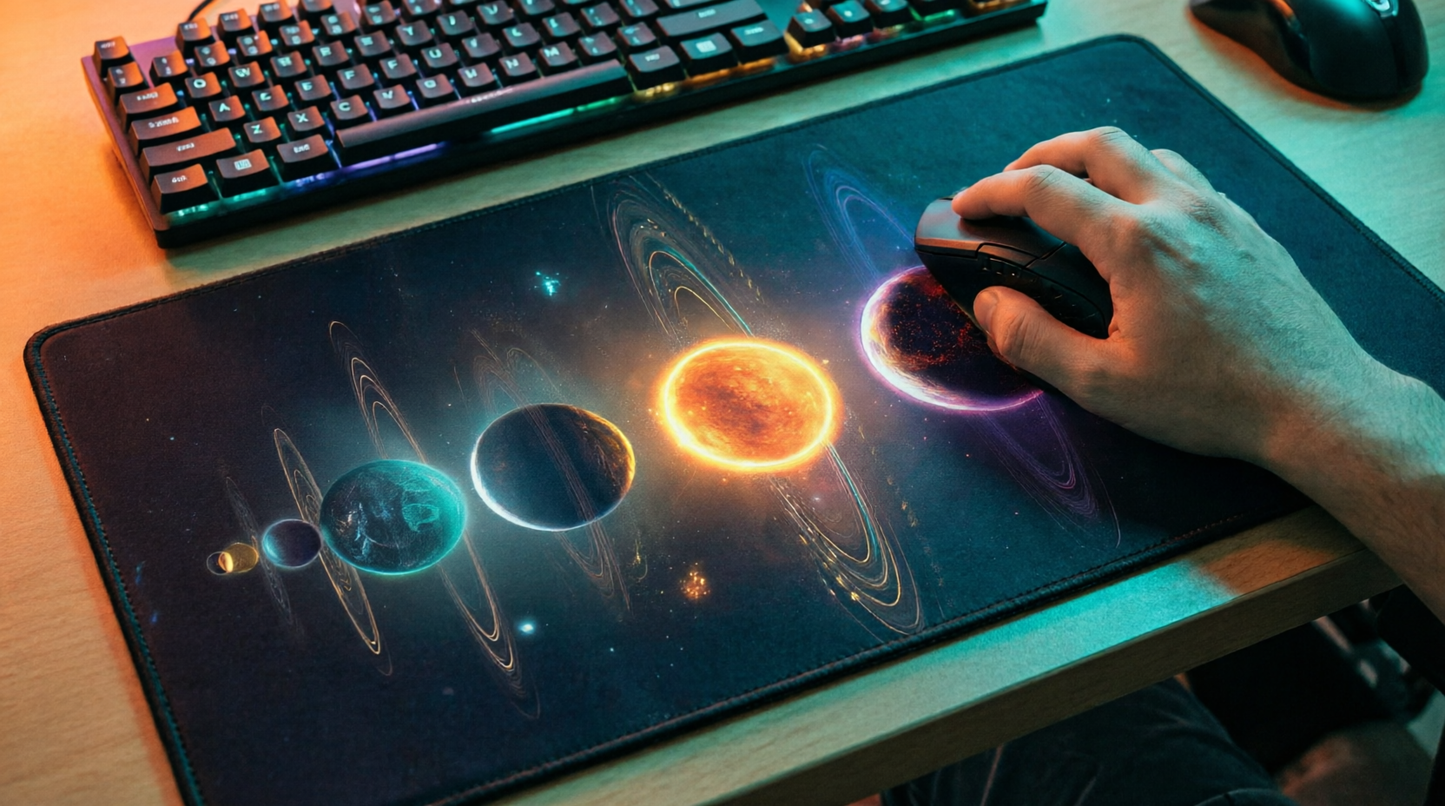Solar System Planets Desk Mat | Stitched Edge Mouse Pad