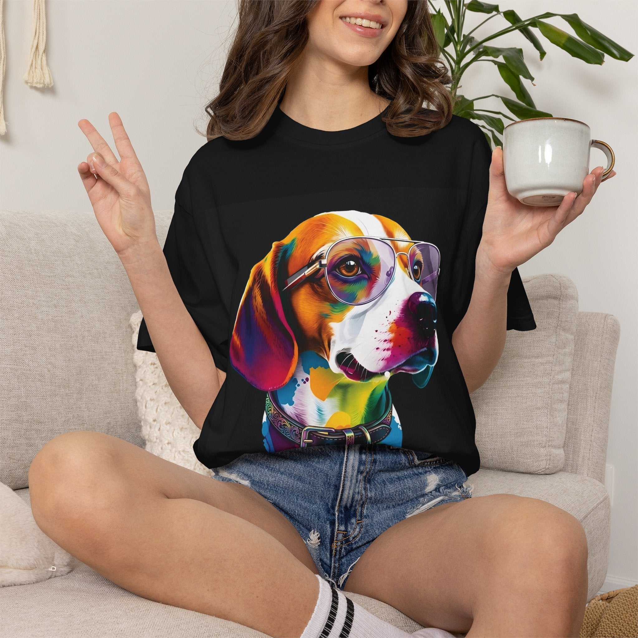 Beagle Portrait T-Shirt — Colorful Sunglasses Dog Graphic Tee