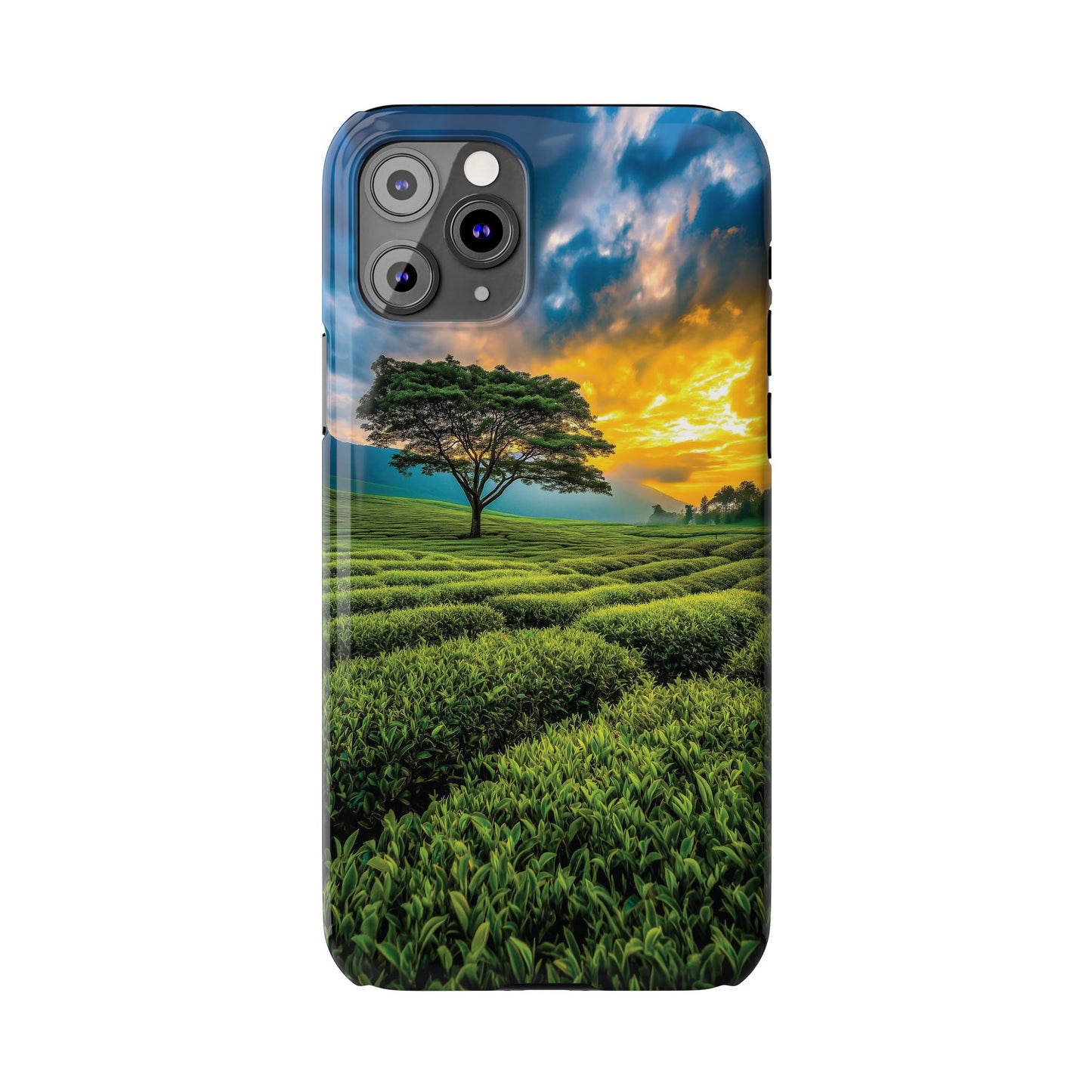 Sunset Tea Field Slim Phone Case — Scenic Tree Landscape Phone Cover
