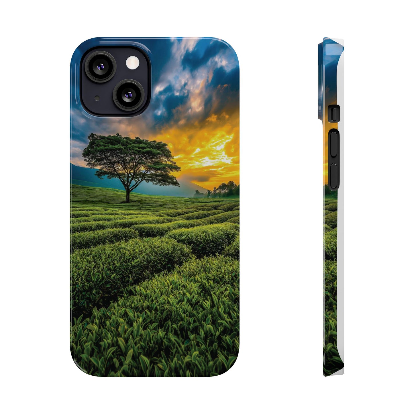 Sunset Tea Field Slim Phone Case — Scenic Tree Landscape Phone Cover