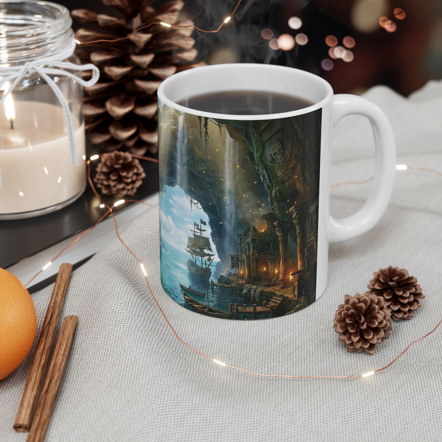 Pirate Cove Ceramic Mug – Ocean Cave Harbor Art (11oz/15oz)